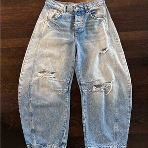 We The Free Light Blue Denim horseshoes barrel leg jeans